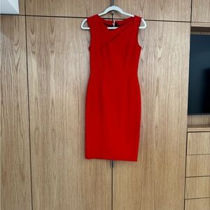 Roland Mouret Red Sleeveless Sheath Midi Dress